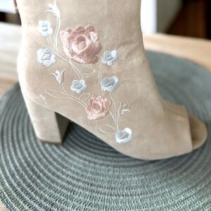 New York & Co Suede Half Boots With Floral Embroidery